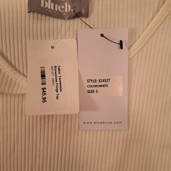 Bluebusa Womens WHITE Long Sleeve Crop Top W/ Rhinestone  Sz Small NWT Festival - Picture 5 of 6